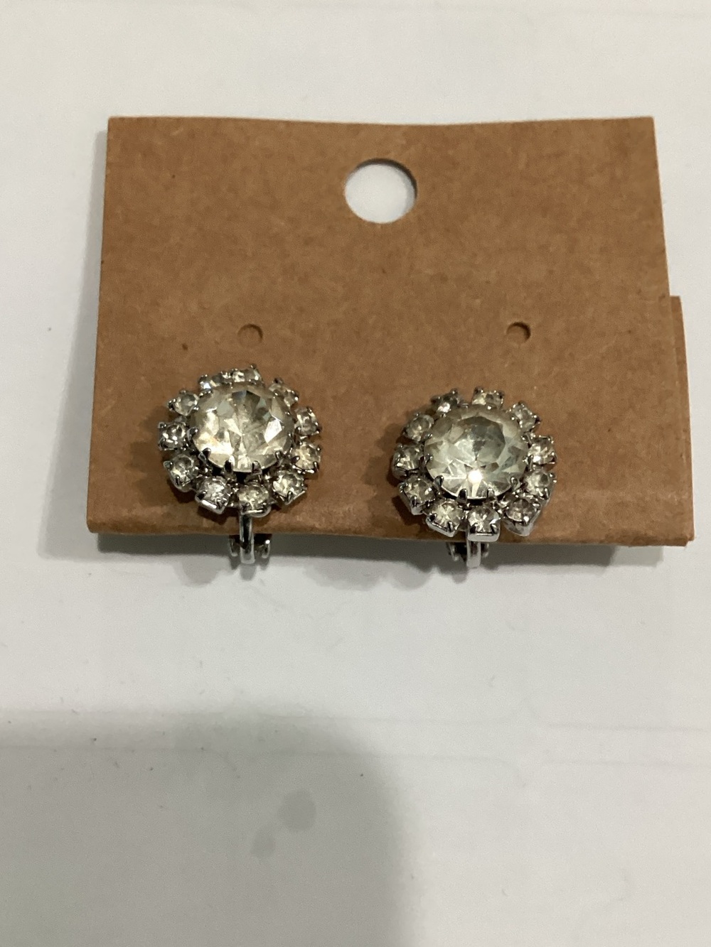Crystal Cluster Clip-On Earrings - Clear Silver Tone
